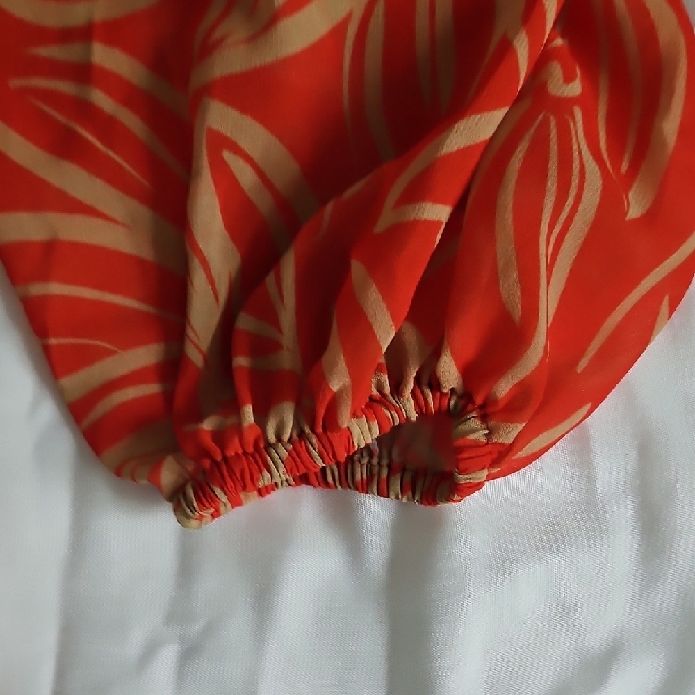 Elegant Orange Leaf Print Long Sleeve Dress - Picture 6 of 17